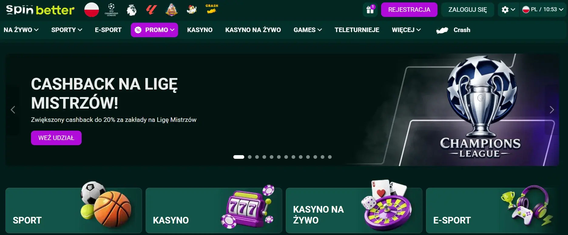 Spinbette Casino rejestracja krok 1